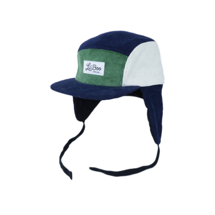 Cap, blocco vellutoy 5 pannello con orecchie-Navy / Green (dimensione L, 4-7 anni)