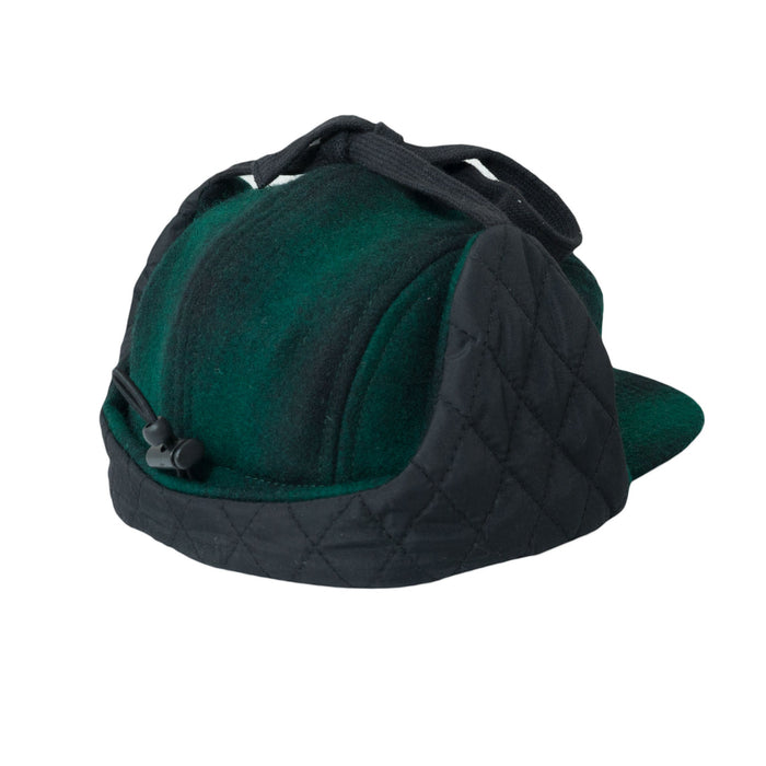 Cappello, lana a 5 pannelli con orecchie-verde / nero (taglia L, 4-7 anni)