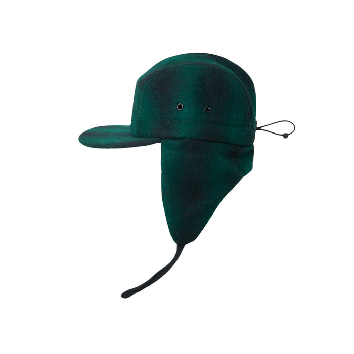 Cappello, lana a 5 pannelli con orecchie-verde / nero (taglia L, 4-7 anni)