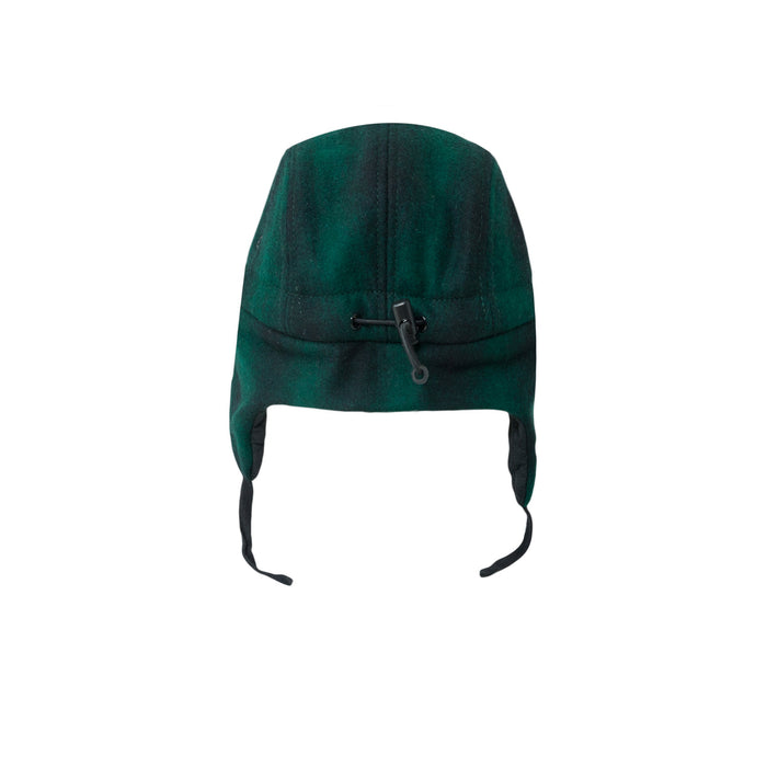 Cappello, lana a 5 pannelli con orecchie-verde / nero (taglia L, 4-7 anni)