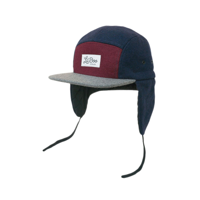 Capo, Blocco lana 5 pannello con orecchie-Burgundy / Grey / Navy (taglia XL, 7-14 anni)