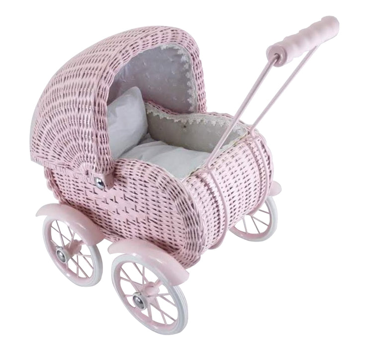 Carriage di una bambola piccola, vimini - Pink polveroso