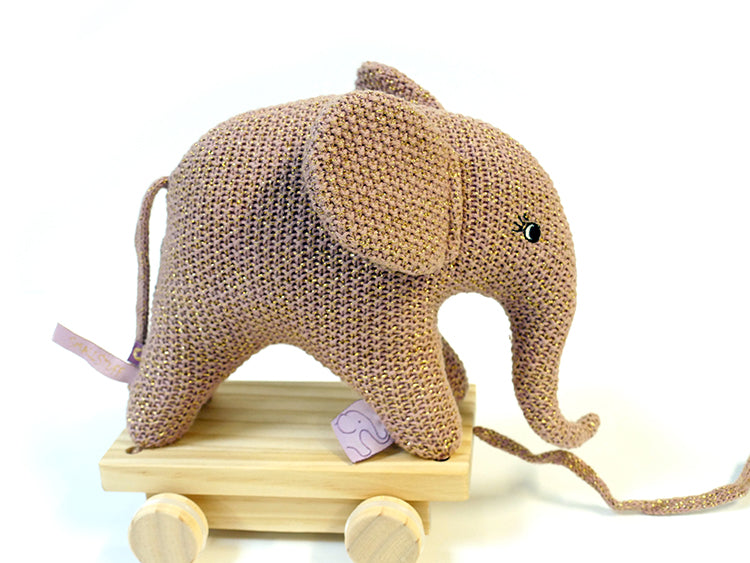 Elefante pull-along, rosa/oro