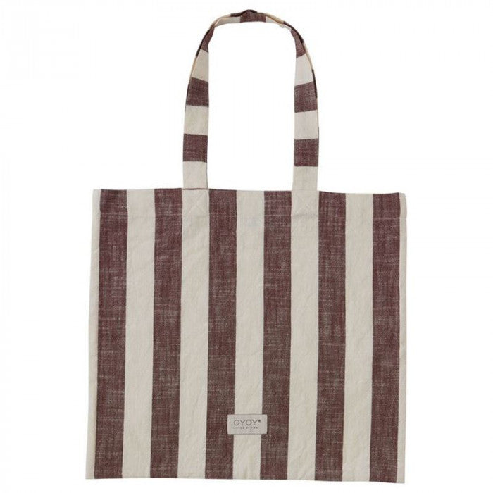 Tote bag, a strisce di caramelle - marrone / off -bianco